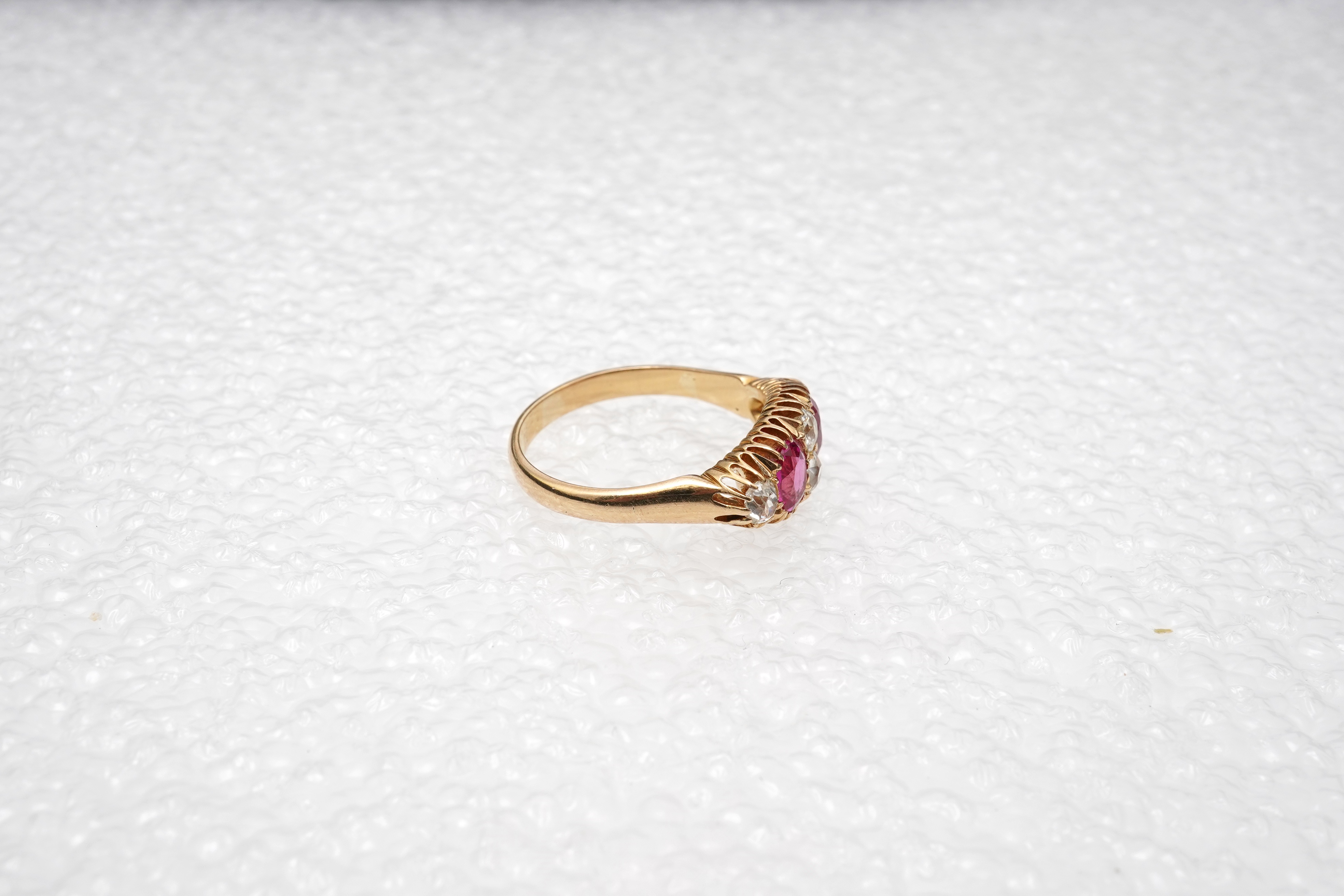 A synthetic ruby and diamond ring, early 20th century